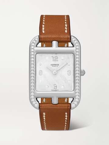 HERMÈS TIMEPIECES Cape Cod 23mm small stainless steel, leather, mother-of-pearl and diamond watch