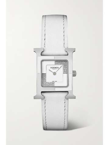HERMÈS TIMEPIECES Heure H Au Carré 21mm small stainless steel, lacquer, leather and diamond watch