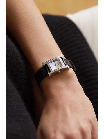 HERMÈS TIMEPIECES Heure H 21mm small stainless steel, alligator, diamond and mother-of-pearl watch