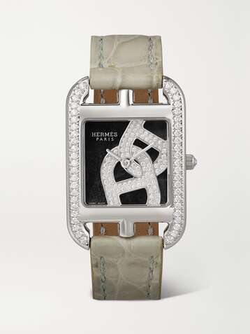 HERMÈS TIMEPIECES Cape Cod 23mm small stainless steel, diamond and alligator watch