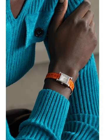 HERMÈS TIMEPIECES Heure H 17.2mm very small stainless steel, alligator, mother-of-pearl and diamond watch