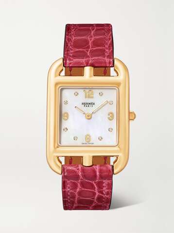 HERMÈS TIMEPIECES Cape Cod 23mm small 18-karat gold, alligator, mother-of-pearl and diamond watch