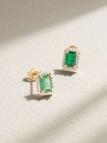 MATEO 14-karat gold, emerald and diamond earrings