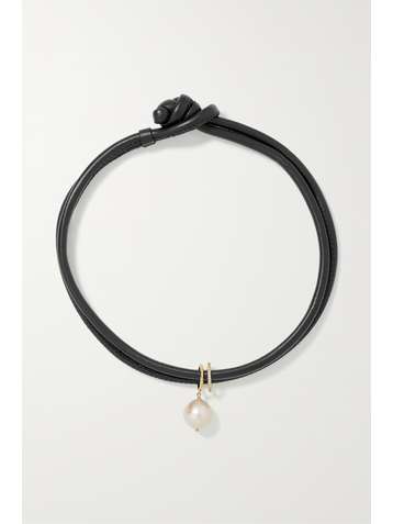 MIZUKI 14-karat gold, leather, pearl and diamond necklace