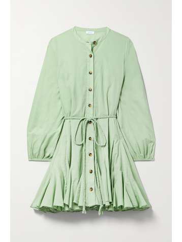 RHODE Emanne belted pleated cotton-voile mini dress