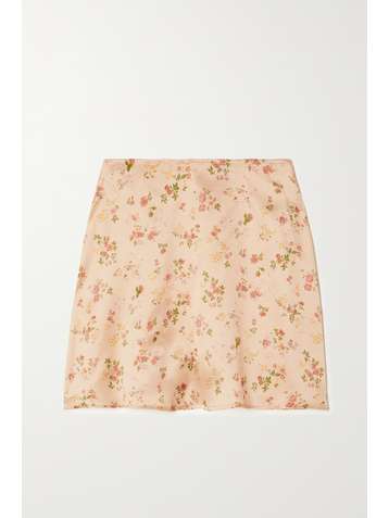 REFORMATION Benson floral-print silk-satin mini skirt
