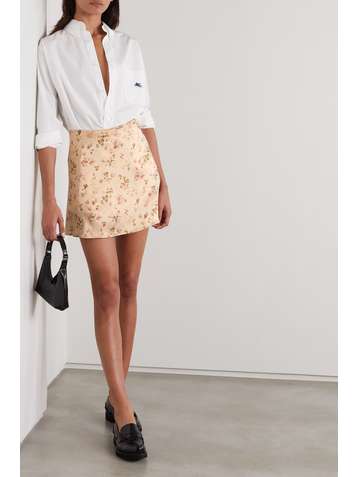 REFORMATION Benson floral-print silk-satin mini skirt