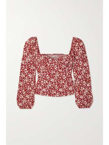 REFORMATION + NET SUSTAIN Reign shirred floral-print crepe blouse