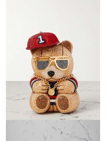 JUDITH LEIBER COUTURE Team Player Bear crystal-embellished gold-tone clutch