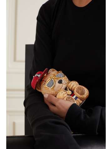 JUDITH LEIBER COUTURE Team Player Bear crystal-embellished gold-tone clutch
