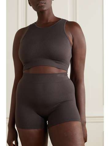 SKIMS Stretch Rib High Neck bra – Soot – Soft-BH