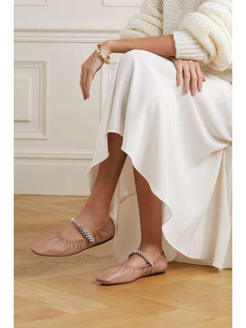 JIMMY CHOO Gai crystal-embellished glossed-leather ballet flats