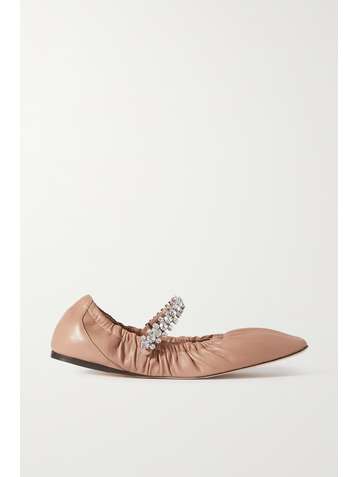JIMMY CHOO Gai crystal-embellished glossed-leather ballet flats