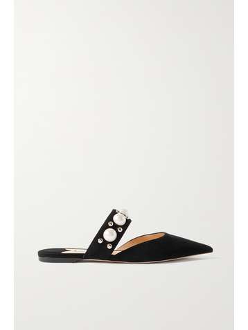 JIMMY CHOO Basette embellished suede point-toe flats
