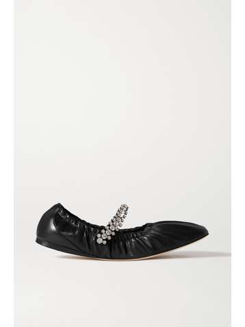JIMMY CHOO Gai crystal-embellished glossed-leather ballet flats
