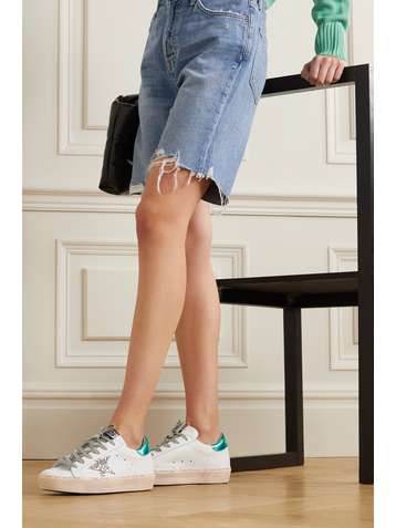 GOLDEN GOOSE Hi Star distressed glittered leather sneakers