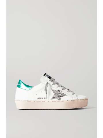 GOLDEN GOOSE Hi Star distressed glittered leather sneakers