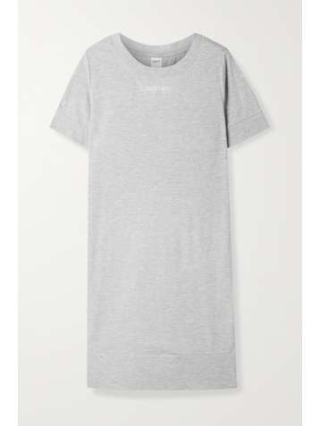 CALVIN KLEIN Chemise de nuit en jersey de coton mélangé chiné et imprimé