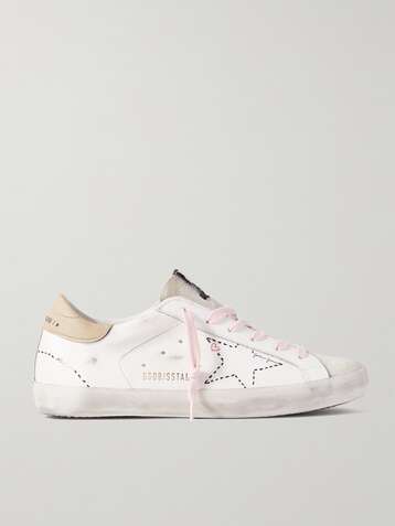 GOLDEN GOOSE Superstar distressed printed leather and suede sneakers