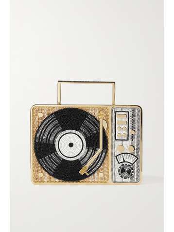 JUDITH LEIBER COUTURE Turntable Scratch crystal-embellished gold-tone clutch