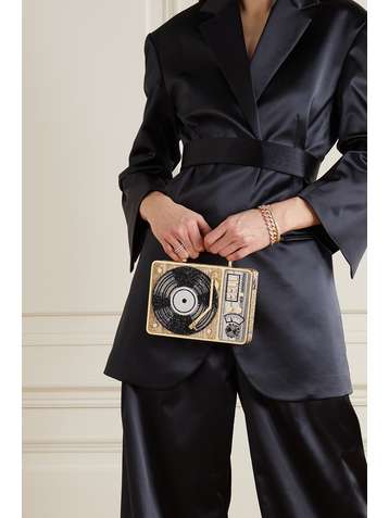 JUDITH LEIBER COUTURE Turntable Scratch crystal-embellished gold-tone clutch