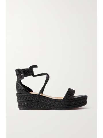 CHRISTIAN LOUBOUTIN Bodrum 60 lizard-effect leather and woven cotton espadrille platform sandals