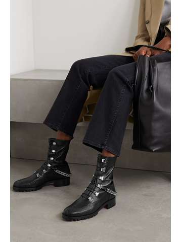 CHRISTIAN LOUBOUTIN 20 chain-embellished smooth and lizard-effect leather ankle boots