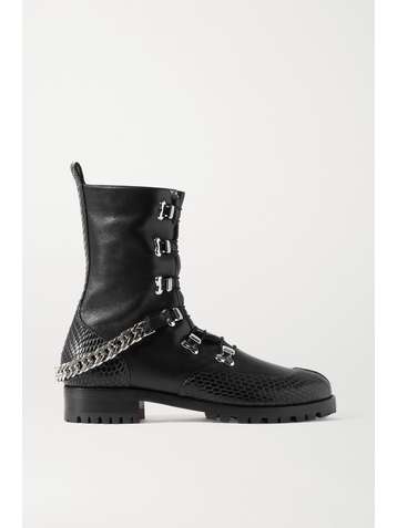 CHRISTIAN LOUBOUTIN 20 chain-embellished smooth and lizard-effect leather ankle boots