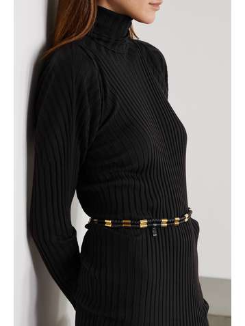 BOTTEGA VENETA Ceinture en cuir froissé et métal doré