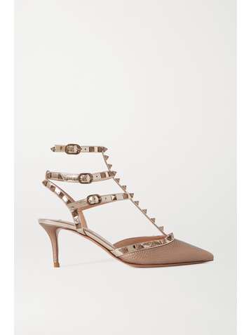 VALENTINO Valentino Garavani Rockstud 65 metallic textured-leather pumps