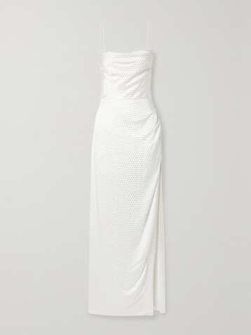 RETROFÊTE Marlene crystal-embellished draped silk-satin maxi dress