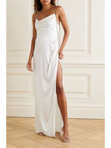 RETROFÊTE Marlene crystal-embellished draped silk-satin maxi dress