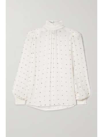 RETROFÊTE Ava crystal-embellished shirred silk-crepon blouse