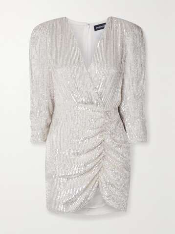 RETROFÊTE Stacey gathered embellished chiffon mini dress