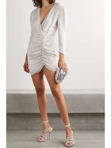 RETROFÊTE Stacey gathered embellished chiffon mini dress