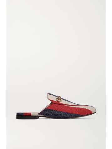 GUCCI Princetown horsebit-detailed striped canvas slippers