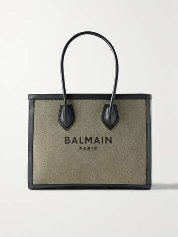 BALMAIN B-Army leather-trimmed printed canvas tote