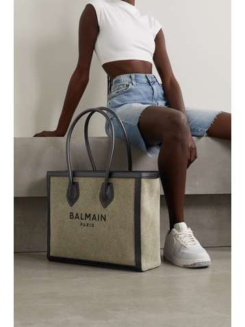 BALMAIN B-Army leather-trimmed printed canvas tote