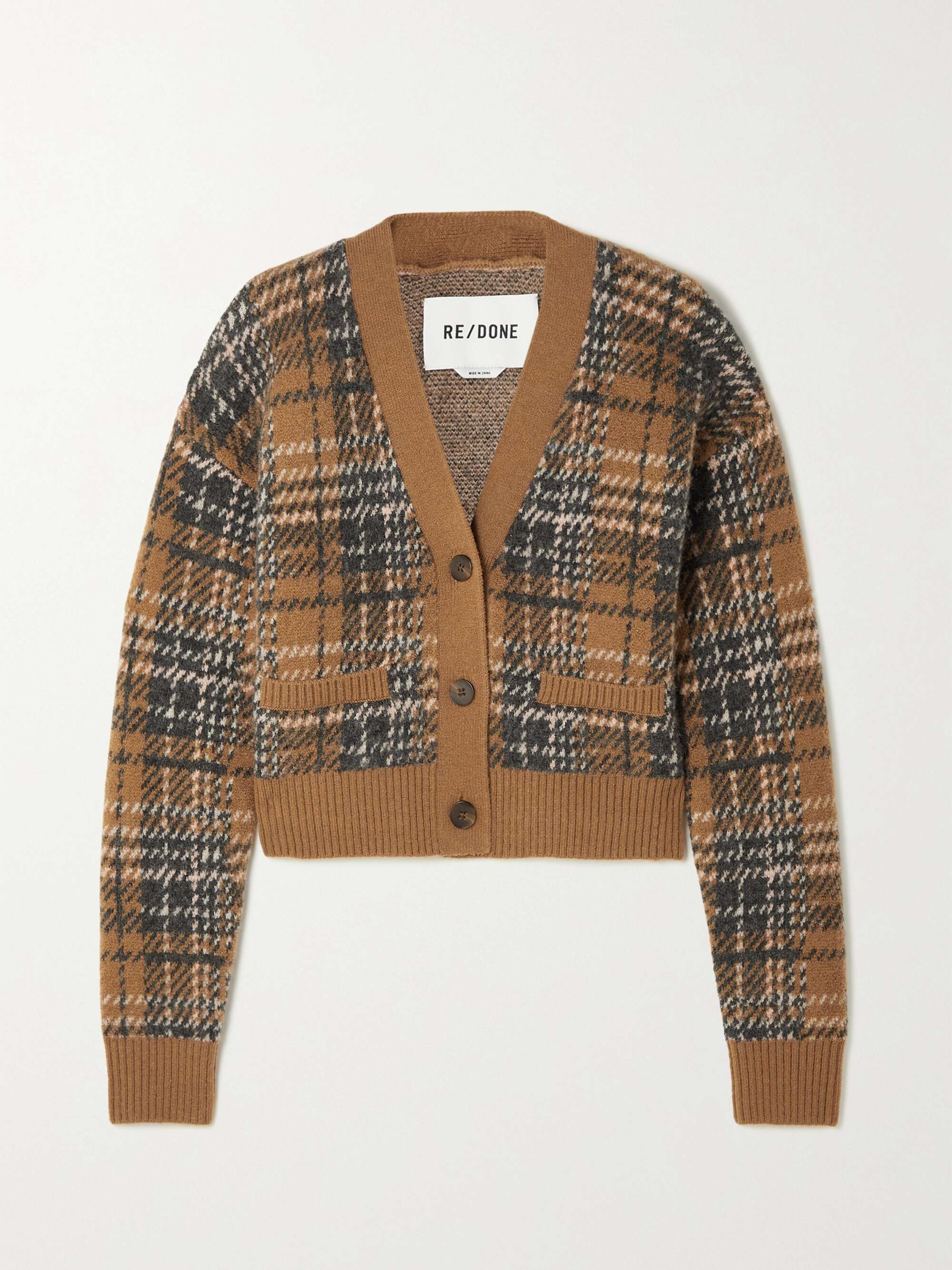RE/DONE 90s cropped checked bouclé cardigan | NET-A-PORTER
