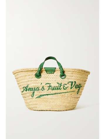 ANYA HINDMARCH Anya's Fruit & Veg large leather-trimmed printed raffia tote