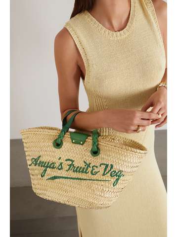 ANYA HINDMARCH Anya's Fruit & Veg large leather-trimmed printed raffia tote