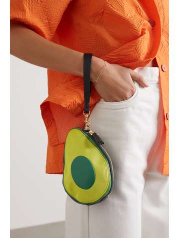 ANYA HINDMARCH Avocado leather-trimmed nylon pouch