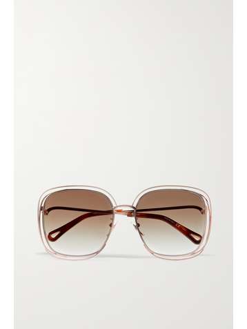 CHLOÉ Carlina oversized square-frame rose gold-tone sunglasses
