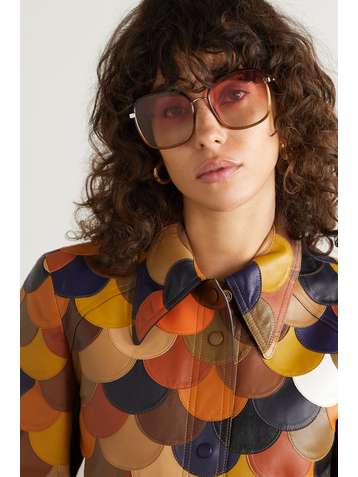 CHLOÉ Franky oversized square-frame gold-tone and acetate sunglasses