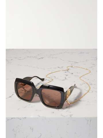 GUCCI EYEWEAR Oversized embellished square-frame acetate and gold-tone sunglasses