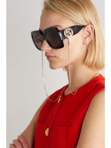 GUCCI EYEWEAR Oversized embellished square-frame acetate and gold-tone sunglasses