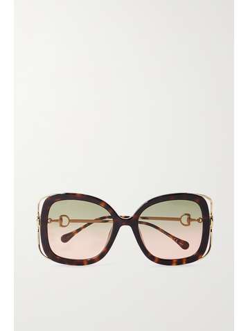 GUCCI EYEWEAR Oversized-Sonnenbrille mit eckigem Rahmen aus Azetat in Hornoptik mit goldfarbenen Details