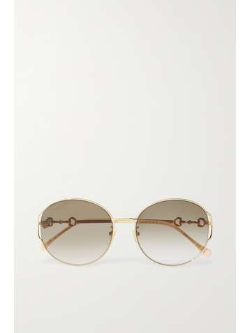 GUCCI EYEWEAR Horsebit oversized round-frame gold-tone sunglasses