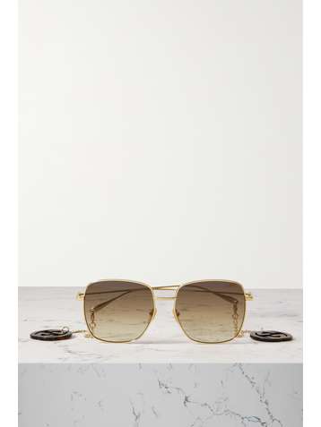 GUCCI EYEWEAR Oversized embellished square-frame gold-tone sunglasses