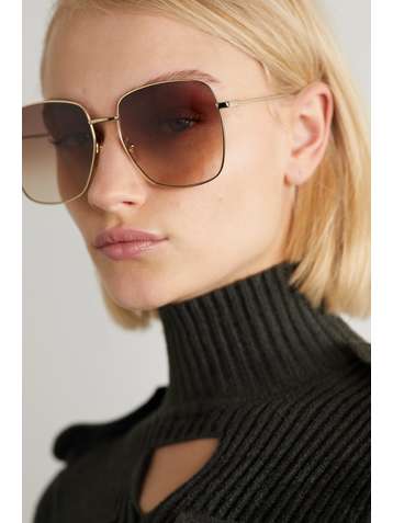 GUCCI EYEWEAR Oversized embellished square-frame gold-tone sunglasses
